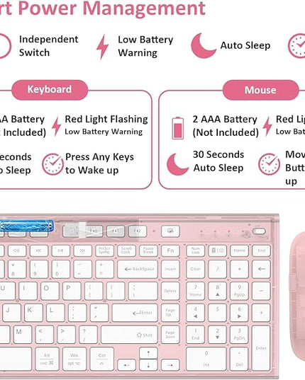 Wireless Keyboard and Mouse, GALENMORO Silent Quiet Combo Low Profile USB C Full Size Compact with Number Pad Flat Soft Touch Cordless for Mac Computer PC Laptop MacBook iMac Office - Pink Rose Gold