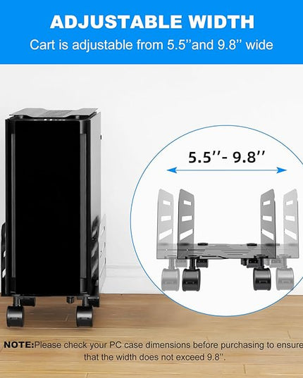 Suptek Computer Tower Stand,Mobile CPU Rolling Stand, 5.5 to 9.8 inch Wide Adjustable Mobile Cart Holder with Locking Caster Wheels,Gaming PC Holder,Steel Rolling Cart,Black(ZJJ005)