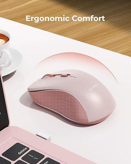 seenda Wireless Mouse, Bluetooth & 2.4G USB Dual Mode for Laptops & Computers - Mac & Windows Compatible - Pink