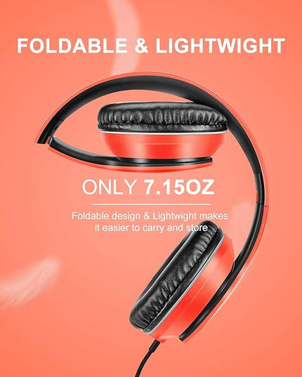 LORELEI X6 Over-Ear Headphones with Microphone, Lightweight Foldable & Portable Stereo Bass Headphones with 1.45M No-Tangle,Wired Headphones for Smartphone Tablet MP3 / 4 (Vitality Orange)