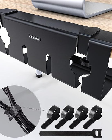 NODOCA No Drill Under Desk Cable Management Tray, 17'' Wire Management, Punch-Free Clamp on, Metal Cable Tray, Wire Organizer Under Desk, Under Desk Basket for Office and Home, Black