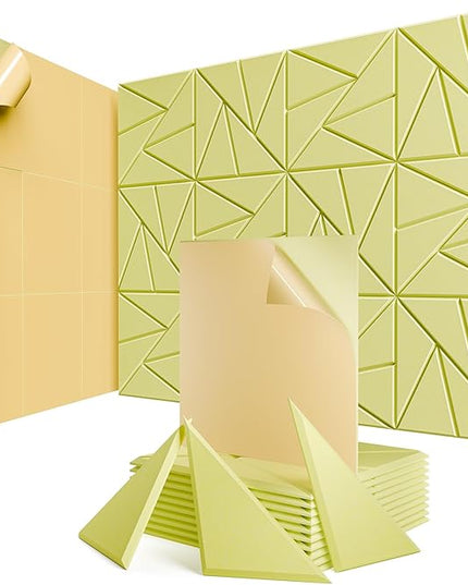 12 Pack Acoustic Panels with Self-Adhesive, 12"X 12"X 0.4"Sound Proof Foam Panels, Sound Panels High Density, Soundproof Wall Panels for Home Studio Office Light Yellow