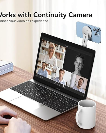 Magnetic Phone Holder for Laptop for MagSafe for iPhone 17/16/15/14/13/12 & All Phones, 180°Adjustable Phone Side Mount for Computer Monitor for Tesla, Desktop Cell Phone Bracket (Silver)