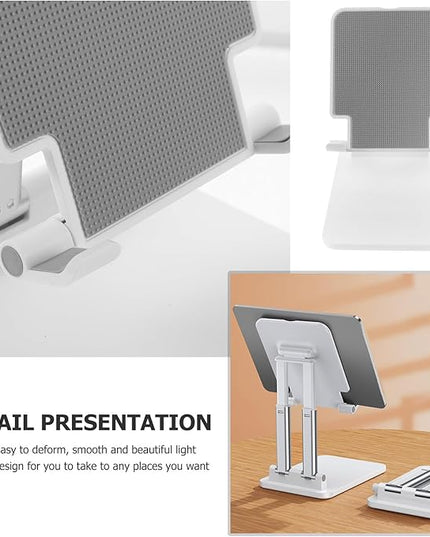 MERRYHAPY Foldable Tablet Stand Adjustable Aluminum Alloy Tablet Holder for Desk Use, Compact Desktop Bracket Compatible with Ipad and Smartphones, Pearl White