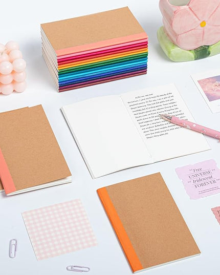 60 Pack Mini Pocket Blank Notebook Bulk, 3.5x5.5Kraft Cover with Rainbow Spines, Journals Bulk, 30 Sheets/60 Pages, Small Notebooks for Traveler, Students, School Supplies(Blank-60 pack)
