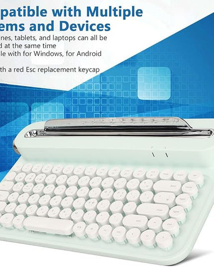 OPPWONG Vintage Bluetooth Keyboard 86 Keys Portable Wireless Keyboard with Red Esc Replacement Keycap Integrated Stand Recess Design for Smartphones, Tablets, Laptops (Green)