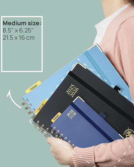 POPRUN Academic Planner 2025-2026 (July 2025-June 2026), Daily Weekly and Monthly Appointment Book (Wirebound Hard Cover - 6.25'' x 8.5'') with Hourly Time Slots, Tabs, 100 GSM - Light Yellow