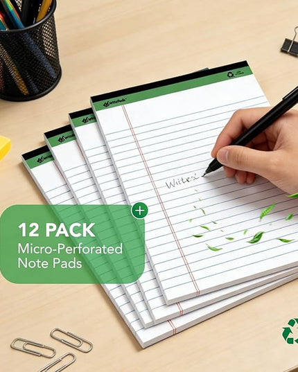 KAISA Legal Notepads 8.5"x11.75"，12pads note pads Writing Pads Recycled Paper, Wide Ruled Perforated 50 sheets Hard Back Notepads 8-1/2"x 11-3/4" Writing Tablet Canary For Office Supplies (Pack of 12pc) KSU-5293