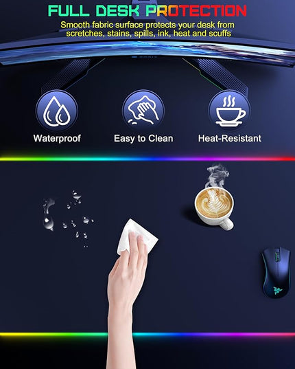 TopMade RGB Gaming Mouse Pad with 15W Wireless Charging, 31.5” x 15.8” XXL Large Desk Mat Home Office Keyboard Pad for Desk, Waterproof Mousepad with 4 Light Modes & 11 RGB Colors, Classic Black