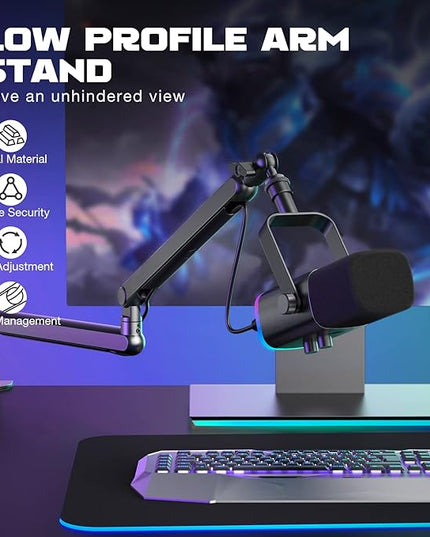 FIFINE Microphone Boom Arm, Low Profile Adjustable Stick Microphone Arm Stand with Desk Mount Clamp, Screw Adapter, Cable Management, for Podcast Streaming Gaming Studio-BM88
