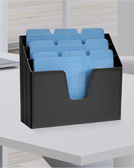 Acrimet Horizontal Triple File Folder Holder, Open Top Desktop Document Sorter for Letter Size Papers & Folders, Plastic (Black)