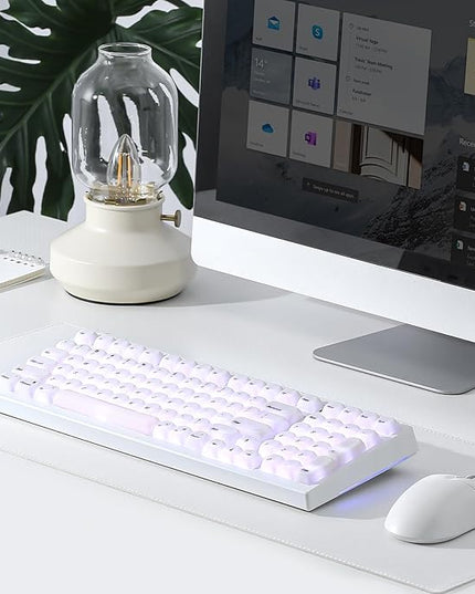YUNZII 126-Key Ceramic keycaps Style, MOA Profile, Elegant Minimalist Design, Dye-Sublimated PC Keycaps with Silky Texture for MX Mechanical Gaming Keyboards (White)