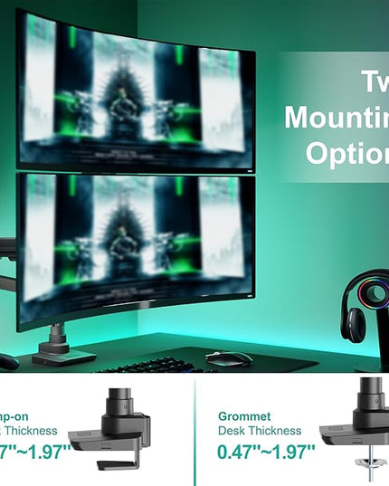 WALI Vertical Dual Monitor Stand for 17''-49'' Curved Screens, Ultrawide Dual Monitor Arms up to 44lbs, Stacked Monitor Mount for 2 Monitors, Heavy Duty Adjustable Gas Spring Arm (GSDM002N-P), Black