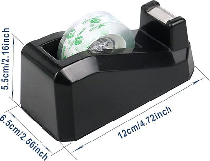 BOMEI PACK Tape Dispensers Desk, 1 Pack Black with 12Rolls Transparent Tape, 1 Inch Core, for Gift Wrapping, School, Office and Home