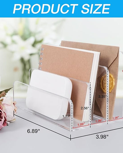Acrylic Mail Organizer File Holder for Desk 2 PCS, 3 Compartments Clear Desktop Vertical Letter Sorter for Envelopes, Bill, Document, Notebook,Countertop Folder for Office, Home & School