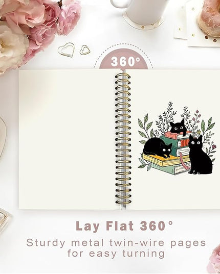 Lacama Cat Notebook Journal, Cute Cat Notebook Gifts for Women, Gifts for Cat Lovers, Cat Stationary, Trendy Black Cat Spiral Notebooks, Cat Notepad, School Supplies, Office Supplies 5.5x8.3