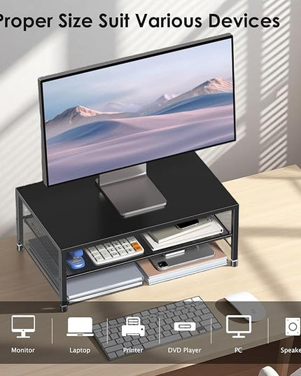 OPNICE 2-Tier Computer Monitor Stand Riser, Desk Organizer for Monitor, Laptops and Printer(Black)