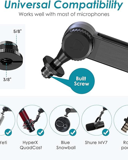 Mic Boom Arm Stand Compatible with Shure SM7B, MV7, Blue Yeti Mic, Fifine microphone, HyperX QuadCast Mic and Most Microphones, Premium Microphone Arm by YOUSHARES
