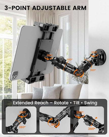 OHLPRO Heavy Duty Drill Base Tablet Holder for Car Dashboard, 360° Rotating Adjustable Arm, iPad Mount for Truck Fits 5–17 Inch Tablets, Secure Rubber-Padded Clamp for Commercial Vehicles & Wall
