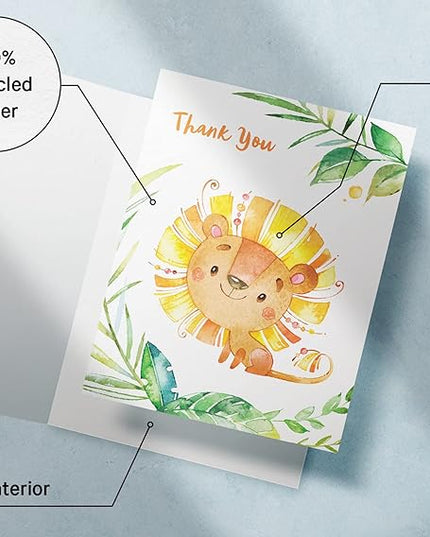 Twigs Baby Shower Thank You Cards with Envelopes - 12 Set Simple Baby Shower Cards, New Baby Congratulations Cards, Welcome Baby Card, Made in the USA - Jungle Animal Designs, 5.5 x 4.25 Inch Size
