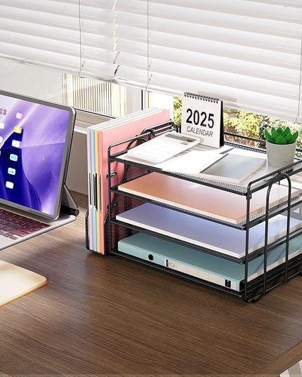 gianotter 4-Tier Paper Organizer With Magazine Holder, Desk Organizers and Accessories, Desk Accessories & Workspace Organizers, File Organizer for Office Supplies Storag (Black, 4-Tier)
