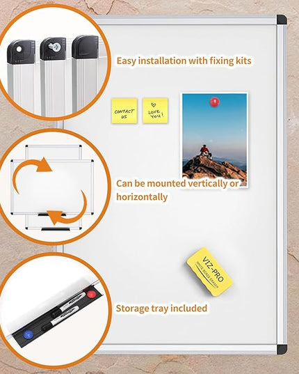 VIZ-PRO Magnetic Whiteboard/Dry Erase Board, 36 X 24 Inches, Includes 1 Eraser & 2 Markers & 4 Magnets