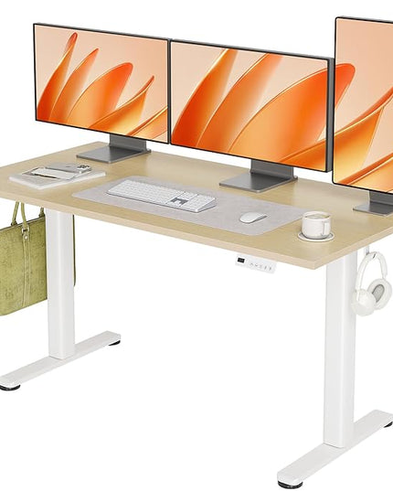 INNOVAR Electric Standing Desk, Adjustable Height Stand up Desks, 55 x 24 Inches Sit Stand up Desk for Home Office Computing, 3-Preset Memory Height Ergonomic Rising Desks, Nature