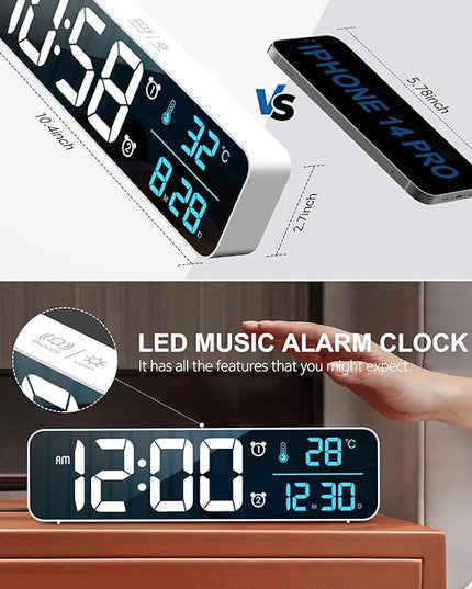 Hournor Digital Clock for Bedroom, Digital Wall Clock for Living Room Decor, Desk Table Clocks, Digital Clock Large Display, Bedroom Smart Alarm Clock for Office White Blue