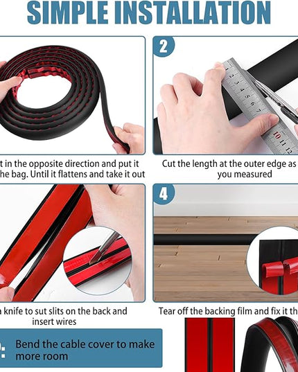 Floor Cord Covers for Wires 10FT Cable Hider Wire Coverr Self Adhesive Cord Hider Floor for Offices, Homes, Workshops, Warehouses Cable Cavity 0.47" W x 0.27" H