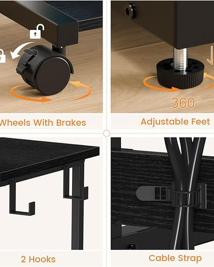 Snughome Extra-Large Computer Tower Stand with Charging Station, Adjustable PC Tower Stand for Floor 25.2"-36.22", PC Stand with Locking Wheels Mobile Rolling CPU Holder Cart for Gaming Office Home