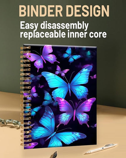 Spiral Journal Notebook for Women,A5 College Ruled Notebooks 6"x 8.4", 120 Pages (60 Sheets) Lined Journal with Premium Thick Paper,Perfect for School Office Home(Blue Purple Butterfly)