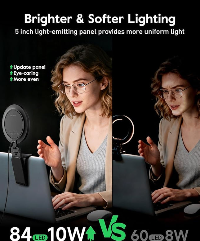Computer Zoom Lighting for Video Conference, 5" Eye-Caring Ring Light with 50 Modes CRI>97.8, 3000K-6500K for Video Recording/Streaming/Selfie, Desk Lights for Phone/Laptop/Webcam/Monitor