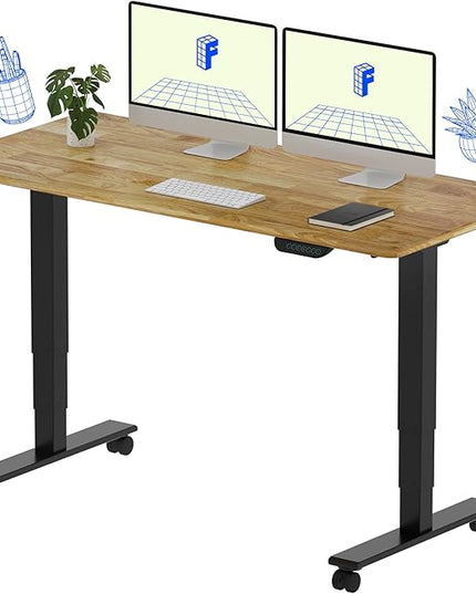 FLEXISPOT E6 MAX Solid Wood Dual Motor 55x24 Inch 3-Stage Heavy Duty Standing Desk, 330lbs Weight Capacity, Height Adjustable Desk w/Cable Management & Wheels(Butcher Block Rubberwood + Black Frame)