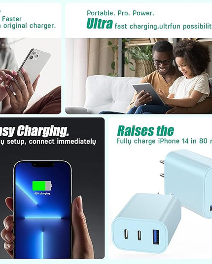 [2-Pack]iPhone 17 Charger Block,35W 3-Port Fast USB C Charger Block Wall Plug Multiport USB C Wall Charge Block for iPhone 17/17 Air/ 17 Pro/17 Pro Max/16/15/14/13/12, iPad Pro/iPad Air,iPad mini,iPad