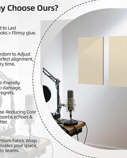Art3dwallpanels 8 PCS Acoustic Panels, 24''x12'' Fabric Soundproof Wall Panels, Easy-Hook Mounting Sound Absorbing Panels for Studios, Office, Home Theater, Linen