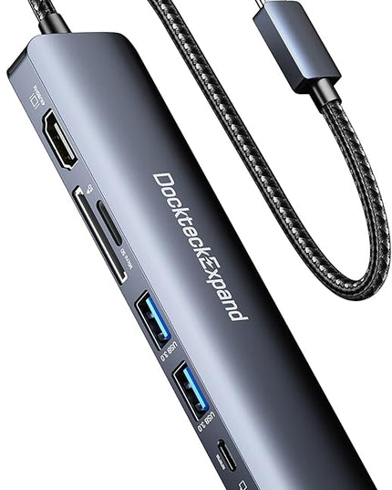 USB C Hub Ethernet, DockteckExpand 7-in-1 Multiport Adapter Type C to 4K@60Hz HDMI, Gigabit Ethernet, 100W PD Charging, 2 USB 3.0, SD/TF Card Readers, for MacBook Pro/Air, iPad Pro/Air, XPS and More
