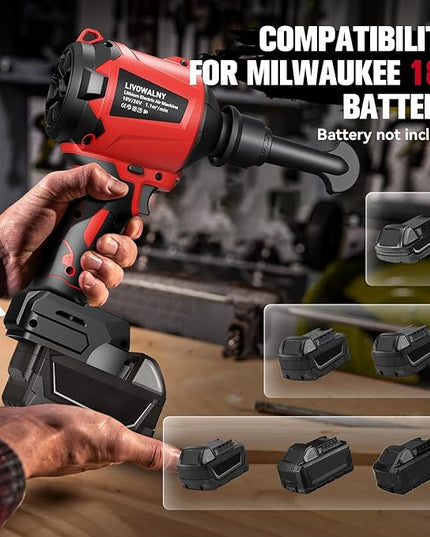 LIVOWALNY Cordless Air Pump Dust Blower Compatible with Milwaukee 18V Battery, Brushless Air Duster Compressed Air Mattress Pump w/ 3 Speeds & 7 Nozzles & 447 MPH/39 CFM for Workshop Cleaning