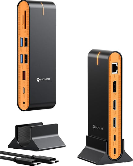 NOVOO Laptop Docking Station Dual Monitor, 15 in 1 Triple Display, 8K@30Hz DP, Dual 4K@60Hz HDMI, 10Gbps USB-A/C, SD/TF, 1Gbps Ethernet, Dual Monitor Adapter Dock for MacBook, Windows Laptops