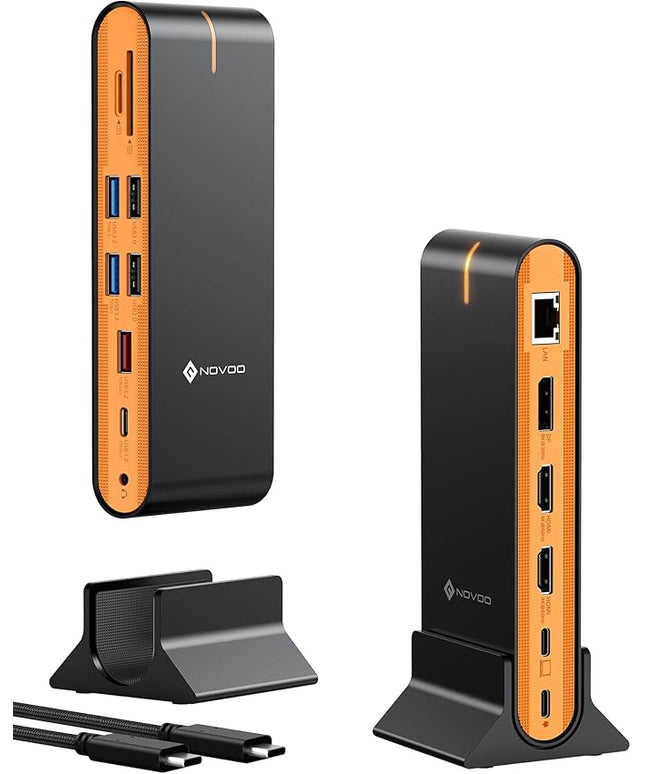 NOVOO Laptop Docking Station Dual Monitor, 15 in 1 Triple Display, 8K@30Hz DP, Dual 4K@60Hz HDMI, 10Gbps USB-A/C, SD/TF, 1Gbps Ethernet, Dual Monitor Adapter Dock for MacBook, Windows Laptops