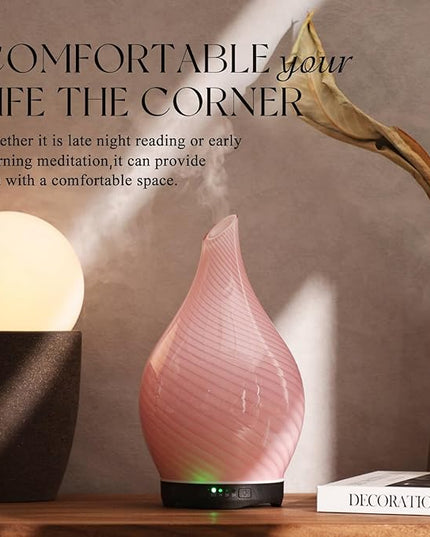 Porseme 280ml Essential Oil Diffuser Glass Color Changing Aroma Air Diffusers Aromatherapy Ultrasonic Cool Mist Humidifier 7 Running Hours Waterless Auto-Off for Sleeping, Yoga, Spa (Pure Pink)