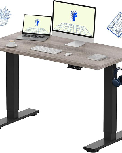 FLEXISPOT EN1 One-Piece Standing Desk with 1-Inch Thick Desktop, 48"x24" Electric Height Adjustable Desk for Home Office & Multi-Device Workstations, Gray Wood