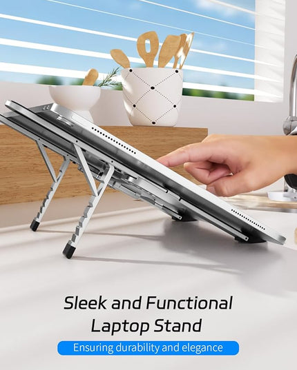 ZenRich Foldable Laptop Stand – Ergonomic Aluminum Riser with 6 Adjustable Heights, Compatible with MacBook, Dell, Asus, HP, Lenovo, Samsung, Razer, MSI (Up to 15.6''), Silver/Black
