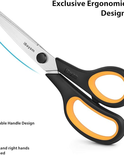 Scissors All Purpose, iBayam 8" Heavy Duty Scissors Bulk 3-Pack, 2.5mm Thickness Ultra Sharp Blade Shears with Comfort-Grip Handles for Office Home School Sewing Fabric Craft Supplies, Right/Left Hand