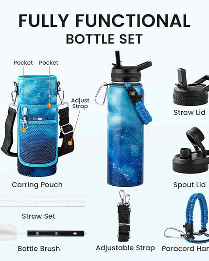 40oz Insulated Water Bottle, Triple Wall Vacuum Stainless Steel Water Bottles - Keeps Cold 48H, Reusable Metal water flask Jug for Gym, Sports, Camping, Hiking,Travel, Aurora-Blue