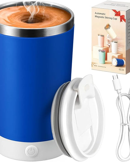 hatisan Self Stirring Coffee Mug With Lid Electric High Speed Self Stirring Mug 400ml Rechargeable Detachable Stainless Steel Self Stirring Cup for Coffee, Milk, Cocoa Christmas Gift(Blue)