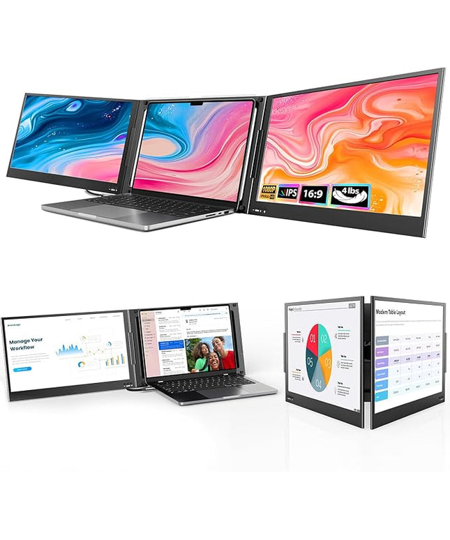 QQH Laptop Screen Extender, 15.6” Triple Portable Monitor for Laptop with Ultra-Slim FHD IPS Display, USB-C Plug and Play Extended Screen Compatible with MacOS, Windows, Android for 12-16" Laptops