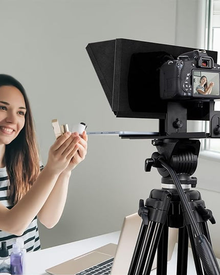 i2/12-inch professional teleprompter, tempered optical glass, all-metal structure, equipped with remote control and dedicated app, compatible with a wide range of devices