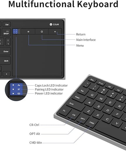 CZUR Rechargeable Bluetooth Keyboard with Touchpad, Portable Computer Keyboard with Trackpad, Wireless Ultra Slim Keyboard for PC/Laptop/Tablet/Phone, for Windows/Android/Mac/iOS