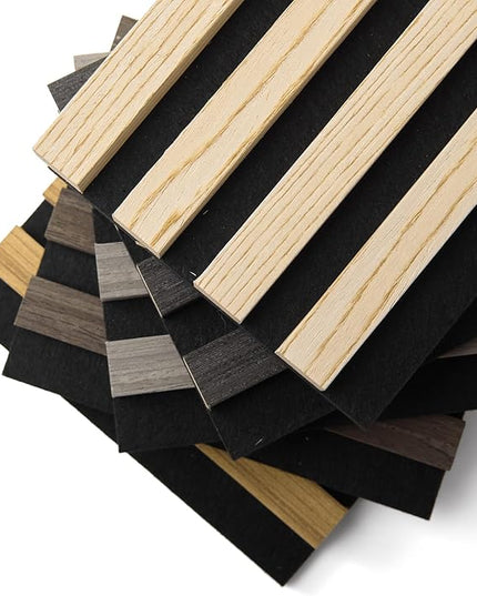 Art3d 5-Pack Sample Acoustic Wood Panels for Wall, Soundproof Wood Slat Panel for Wall and Ceiling - 5 Colors, 6" x 4.7"