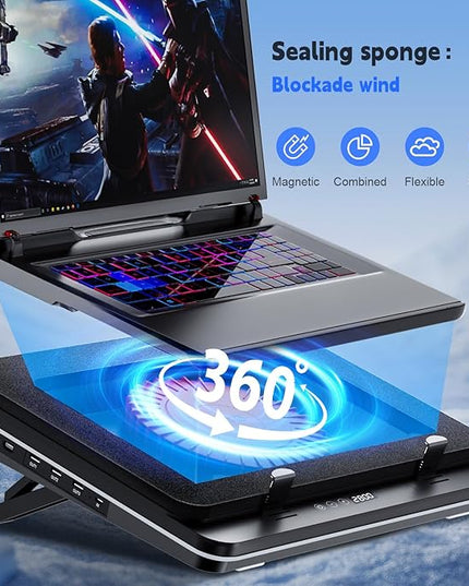 IETS GT600 Laptop Cooling Pad Equipped with Gigantic Turbo-Fan（5.5inch Diameter）,Sealed Foam for Rapid Cooling Gaming Laptop,14.1-19.3 inch Laptop Cooler with 3-Port USB Hub,Dust Filter,Touch Start
